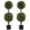 GIANTEX Set di 2 alberi artificiali Topiari di Bosso, piante finte con foglie realistiche in PE e tronco simulato, vaso di cemento e copertura di muschio, pianta per ingresso, soggiorno