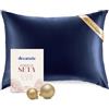 DREAMZIE Federa Sera Cuscino, Federa Seta Ipoallergenica, 19 Momme, 100% Seta, Con Cerniera Nascosta, Certificata OEKO-TEX (Blu Scuro, 40x60cm)