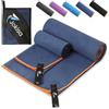 Jokisa 2 Set Asciugamano Microfibra (180x90cm Telo Grande+100x50cm Telo Palestra),Asciugatura Rapida e Senza Sabbia Telo Mare,Asciugamani Palestra Adatto per Fitness,Spiaggia，Blu navy - Arancione