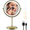 zelaxy Specchio da tavolo con luce Specchio per trucco retrò vintage europeo ad alta definizione Specchio da scrivania regolabile Luce a 3 colori Ingrandimento 1X/10X Rotazione a 360 gradi -Oro