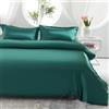 Morbuy - Set copripiumino matrimoniale in seta satinata con 2 federe, set biancheria da letto satinata verde scuro 3 pezzi di facile manutenzione con chiusura a cerniera - lusso ultra morbido