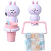 Jauhmui Set di portasciugamani per bambini, cartone animato, porta spazzolini senza foratura, detergente per bambini (conigli)