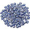 NBEADS 100pz Smalto Perline Evil Eye, Perline Rotonde Piatte di l'Occhio Diabolico da 8 mm con Bordo d'Argento Perline Distanziatrici Turche di l'Occhio Diabolico per La Creazione di Gioielli Collana