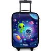NoBoringSuitcases.com® Valigia Per Bambini Compatto 48x31x19 cm Bagaglio Ultraleggero Bagagli Rigidi LED Ruote Valigie Neonato Bimbi - Ragazzo - Creature - Spazio