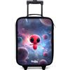 NoBoringSuitcases.com® Valigia Per Bambini Compatto 48x31x19 cm Bagaglio Ultraleggero Trolley A Mano Rigidi LED Ruote Valigie Neonato - Ragazzo - Creatura spazial - Rosso - Spazio