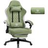GTPLAYER Sedia da gaming, in tessuto, con cuscino a molla, ergonomica, girevole, con poggiapiedi, portata 150 kg, colore: verde