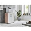 BMG Möbel Armadio per stampante da ufficio, altezza 74 cm, con 2 ante, 3 ripiani, ideale come estensione per scrivanie, disponibile in 26 diverse combinazioni di colori (rovere Sonoma - bianco opaco)