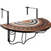 tectake® Tavolo da Balcone 75x65x62cm, Tavolo da Esterno in Mosaico di Pietra, Ganci di metallo per appenderlo, Design Semicircolare, per Terrazzo e Balcone, Arredo Giardino e Casa - Terracotta/Bianco