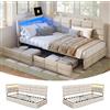 YNYHTER Divano letto imbottito, 90 x 200 cm, con illuminazione a LED e prese, letto per ragazzi con 2 cassetti, con rete a doghe, letto singolo con vano portaoggetti, in lino, senza materasso (beige-A