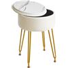IBUYKE faux cuoio rotondo poggiapiedi sgabello con stoccaggio ottomano, trucco vanità sedia tavolo laterale, PU comodino sedile, copertura rimovibile, gambe in acciaio dorato, bianco WBD024W