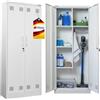 PROREGAL Armadio per le pulizie RHINO in metallo 2 ante con serratura porta scope stretto 170x70x30cm 5 scomparti e asta appendiabiti acciaio bianco
