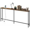 Ginhow Tavolo consolle largo 180 cm con presa per soggiorno, mensola corridoio sottile con 2 prese USB e 2 prese, consolle sottili in marrone con metallo nero, tavolo vintage da 80 cm di altezza