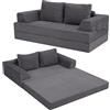 MeMoreCool T-L Boneless, divano letto convertibile con braccioli, materasso pieghevole e poltrona letto, comodo divano letto per soggiorno e camera da letto, velluto grigio scuro