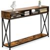 LIFEZEAL Tavolo Console in Legno, Tavolo d'Ingresso, con 2 Scomparti Aperti, Telaio in Metallo, Piedini Regolabili, Salvaspazio, Corridoio, Soggiorno, Max 45kg, 120x23x79cm, Marrone