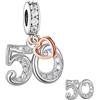 Mon & Sons Ciondolo a forma di cuore in argento Sterling 925, con numero 50 e 50° compleanno, in oro rosa, compatibile con braccialetti Pandora Moments