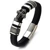 HALUKAKAH Bracciale Prima Comunione Bambini - Croce con Freccia Brillante - 18,5cm Acciaio di Titanio Ipoallergenico - Vera Pelle Nera - Regalo Religioso per Ragazzi Ragazze Adolescenti