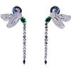 Kawaii-Story MS-413 Eleganti orecchini a forma di libellula ali con catena pendente in zirconia, Placcato bigiotteria blu verde, Rame Zirconia cubica, Zirconia cubica