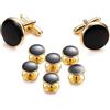 UJOY Set di gemelli e borchie, 1 paio di gemelli e 3 paia di borchie da smoking, kit di gioielli da uomo con confezione regalo, eleganti bottoni per camicia con scatola per gemelli, panno nero per la