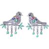 Kawaii-Story MS-423 Orecchini eleganti con zirconi e gemme colorate a forma di uccello con catene, placcati in platino, Rame, Nessuna pietra preziosa