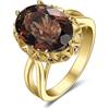 JewelryPalace 5.7ct Anelli Grandi Donna 14K Yellow Gold Plated Smoky Quartz Colored Glass, Ovale Anello Solitario Donna in Oro con Pietre Naturali, Classico Fedine Donna 17
