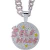 HALUKAKAH Collana SELF MADE di Diamanti Rosa da Uomo,Placcato in Platino,Pendente con Diamanti di Laboratorio Incastonati e 15mm Catena Cubana 50cm,Regalo Hip-hop per Marito,Figlio,Fidanzato