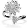 PERIMADE Anello antistress in argento Sterling 925 con girasole placcato oro 18 carati fiore ape aperto girevole con zirconi cubici per lenire l'ansia, alla moda, regalo di compleanno per donna