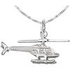 CLEVER SCHMUCK, set con ciondolo argentato a forma di elicottero, in 3D su entrambi i lati, brillante, con elica mobile e catenina a maglia da 45 cm, in argento sterling, con custodia