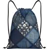 PAQOLSMCKR Zaino con coulisse zaino pieghevole jeans intarsiato strass zaino stringa borsa sport palestra borsa per donne uomini, Nero , M, Zaino da viaggio