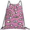 HLBSDM Zaino con coulisse, sfondo rosa con stampa a occhi, borsa da palestra portatile per uso quotidiano e casual.