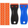 FinalCool 2 Pezzi Mini Raschietto in Plastica con 20 Lame in Plastica, Raschietto Vetroceramica, Rimozione di Residui Adesivi, Rimozione Della Colla in Vinile per Finestre di Vetro e Autoadesivi Auto (Nero Blu)