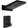 Inbagno Set Doccia Completo Di Miscelatore Con Deviatore A 2 Vie E Soffione A Sbalzo 22x50 Cm Con Cascata Ed Effetto Pioggia In Finitura Nero Opaco Lotus