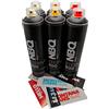 PROGAL COLORS NBQ ETERNAL - SIX BLACK PACK - (6 x NERO 600 ml + PEGATINE) NERO OPACO AD ALTA PRESSIONE E ASCIUGATURA ULTARAPIDO BOMBING GRAFFITI PERFETTO PER MANUALITÀ E DECORAZIONE