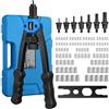 eSynic 13 Pistola per Rivetti Manuale con Manico Ergonomico, 7 Mandrini Intercambiabili M3 M4 M5 M6 M8 M10 M12, 100 Dadi e Valigetta, Rivettatrice per Assemblaggio Riparazioni Manutenzione - Blu