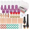 EATBALE 64 Pezzi Kit di Accessori Torcia di Saldatura per TIG Pinze per Lenti a Gas Stubby #10 Coppa in Vetro Ugello in Ceramica di Allumina O-Ring Guarnizione per WP-17/18/26 con e Scudo Termico