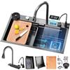 HZKSINNK 85x45cm Lavello da cascata nero, multifunzionale Lavello Cucina 1 Vasca in Acciaio Inox, con Rubinetto Estraibile, sifone e Set di Drenaggio, e vari accessor, lavello domestico set