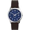 Timex Easy Reader TW2V75200 - Orologio da uomo con cassa color argento, cinturino marrone in pelle ecologica e quadrante blu