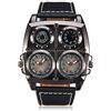ShoppeWatch OM-247 - Orologio da uomo con quadrante grande e quadrante quadrato nero con quadrante quadrato e cinturino in pelle, Nero , Cinturino