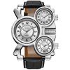 Oulm Tre Time Display Quarzo Uomo Militare Sport Orologio da Polso Leather-White