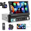 Podofo Autoradio 1 Din con A-pple Carplay e Android Auto, Autoradio Stereo con Display HD Retrattile da 7 Pollici con Vivavoce Bluetooth/radio FM/SWC/Mirror Link/USB + Telecamera Posteriore AHD
