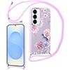 Xylota Cover Cordino per Samsung Galaxy S25 5G 6,2, Aesthetic Disegni Fiori Custodia con Corda Collana Tracolla Laccio, Silicone Morbido TPU Bumper Antiurto Protettiva Case per Samsung S25, Beige