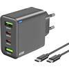 Bestwist Caricatore USB-C da 45 W con 4 porte (2 X USB-C & 2 X USB-A) - PD PPS & QC ricarica rapida per laptop e smartphone, compatto per viaggiare - nero