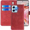 FMPCUON Custodia Flip in Pelle per Xiaomi Redmi Note 12 4G - Cover a Libro Magnetica Portafoglio Case, Rosso