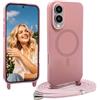 YANJIEER Magnetica Cover con Cordino per Samsung Galaxy S25 Edge Custodia Compatibile con MagSafe, Collana Laccio Tracolla Regolabile, Sottile Silicone Antiurto Necklace Corda Case DarkPink2