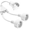 AOUOO Doppia spina per presa, cavo di prolunga da 2 m con presa aggiuntiva, 2 prese Schuko Y, cavo flessibile da 1,5 mm², 16 A/250 V, IP20, impermeabile, per casa, ufficio, bianco