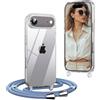 OLEPHY Trasparente Cover con Cordino per iPhone Air 6,5'', Custodia con Regolabile Collana, [Antiurto] [AntiGraffio] Case con Laccio Tracolla, Blu