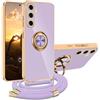 XCYYOO Cover per Samsung Galaxy S24 5G con Cordino, Custodia S24 5G Samsung con Tracolla, Case Antiurto 360°Metallo Ring Kickstand Litetettiva Auto,Cover per Samsung Galaxy S24 5G con cord - Viola