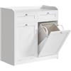 VASAGLE Mobile Portabiancheria per Bagno, Mobiletto Bagno con 2 Cassetti e 2 Cesti Portabiancheria, Sacchi Interni Rimovibili con Maniglie, 40 x 78,9 x 80,2 cm, Bianco Nuvola BBC751W01