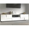 Dmora - Mobile porta TV Vanni, Credenza bassa da soggiorno con 4 ante e 1 cassetto, Base porta TV, 220x44h46 cm, Bianco lucido