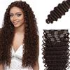 Lakaisa Deep Wave Human Hair Extensions Clip In Extensions Capelli Veri Umani Naturali Capelli Real Human Hair Extensions Clip Invisible #4 Chocolate Brown 120g 7pcs for Women 16 Pollici