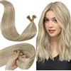 LaaVoo Extension Capelli Veri Nano Biondo Extension Nano Ring Capelli Veri Remy Invisible Estensione Dei Capelli Nano Biondo Chiaro con Riflessi Biondi Dorati 35cm 50g 50ciocche #16/22